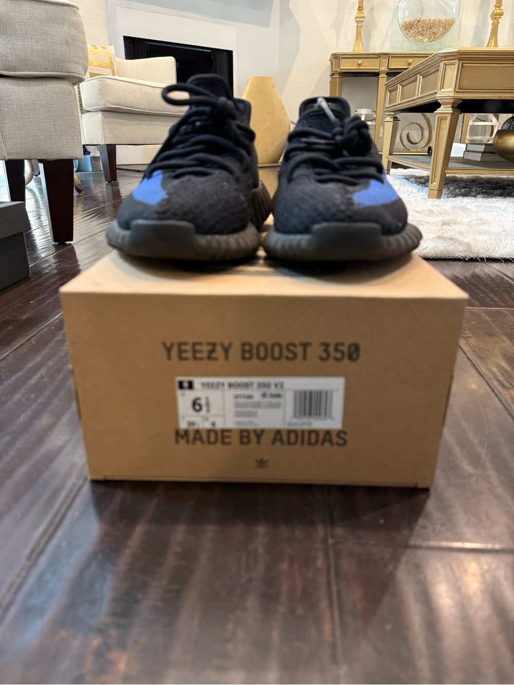 adidas Kids Yeezy Boost 350 - Black with Blue Accent